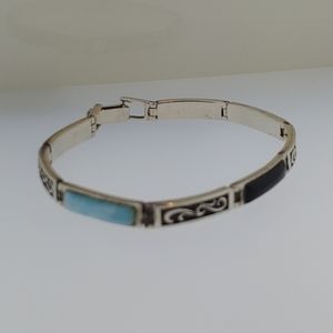 Sterling Silver Larimar and Onix Men Bracelet